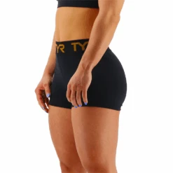 TYR GYM Women’s Black Mid Rise 2" Logo Short -Pool Wear FTMRSL3A 001 alt04