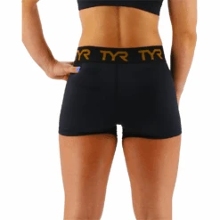 TYR GYM Women’s Black Mid Rise 2" Logo Short -Pool Wear FTMRSL3A 001 main02