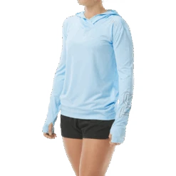 TYR Womens SunDefense Sky Blue Hooded Long Sleeve Shirt